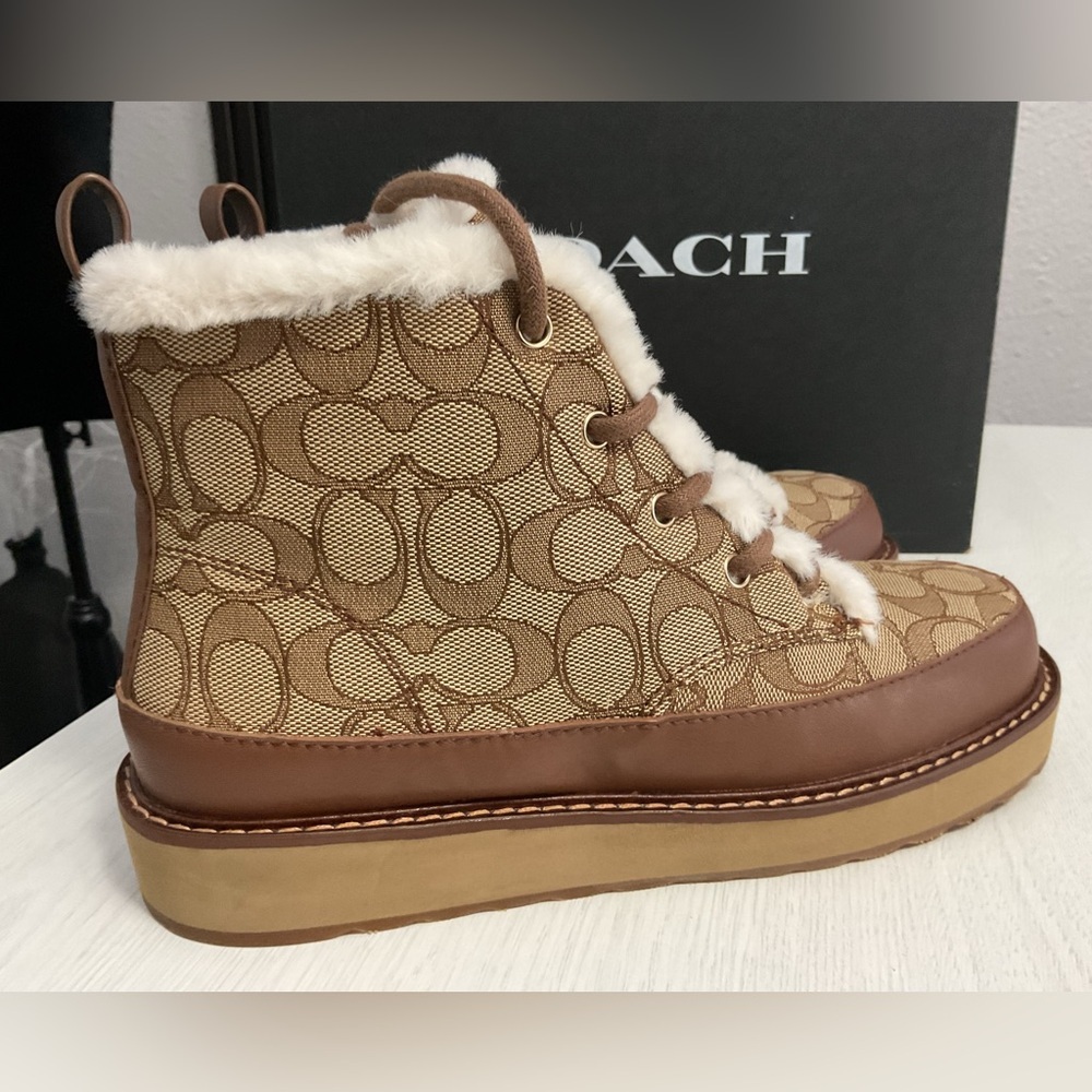 Coach Women's Tan and Brown Shearling Boots - Picture 2 of 8